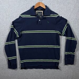 Abercrombie & Fitch Mens Large Muscle Fit Rugby Shirt Navy Green Striped Y2k